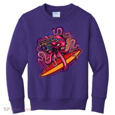 Retro Eighties 80's Surfer Octopus Kids Sweatshirt