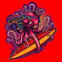 Retro Eighties 80's Surfer Octopus Santa Hat thumb 1