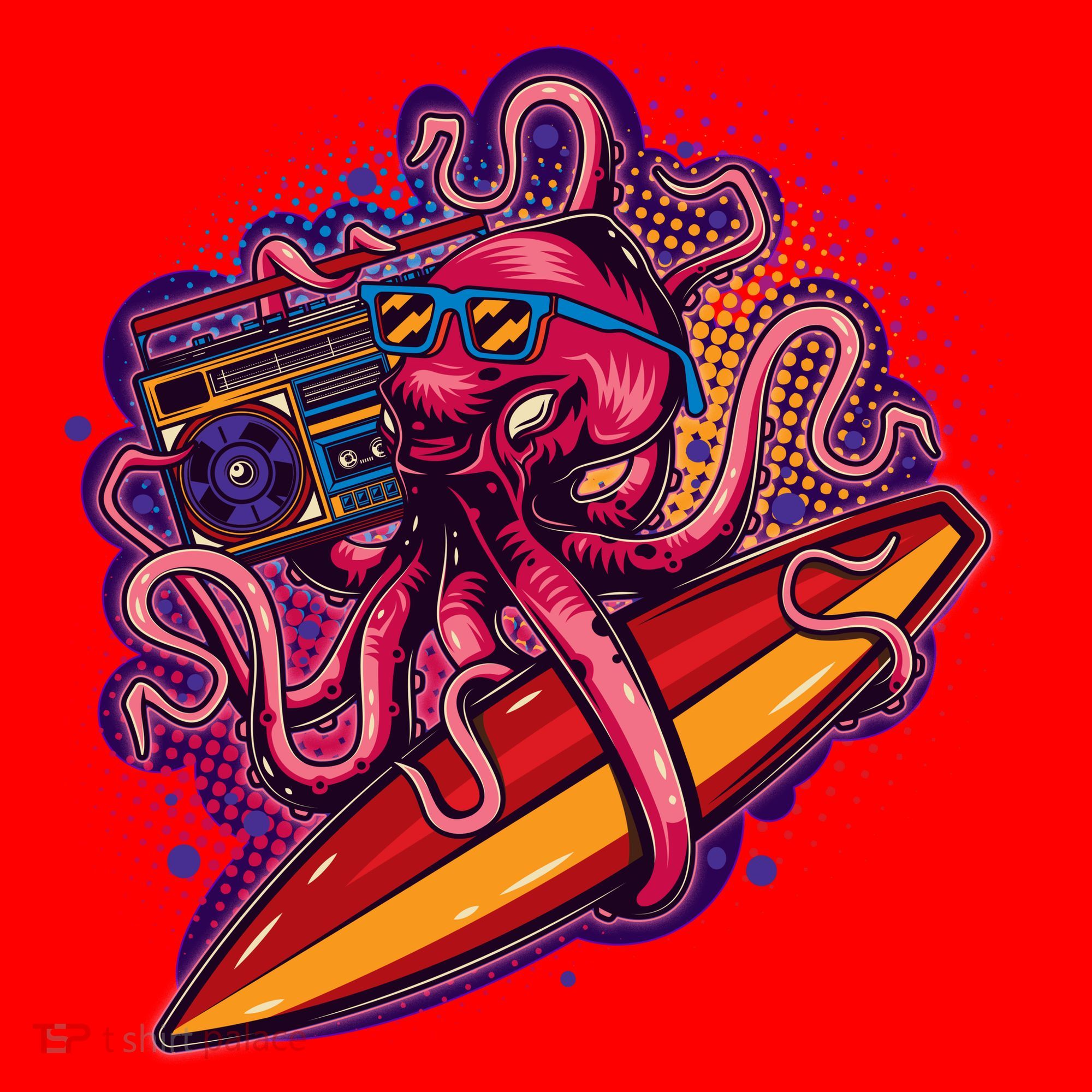 Retro Eighties 80's Surfer Octopus Santa Hat