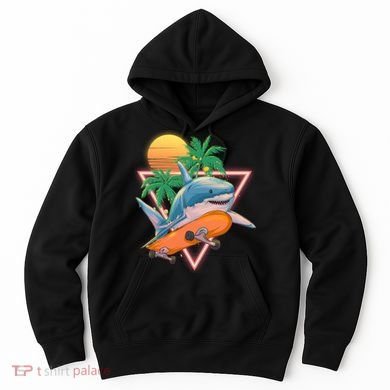 Retro Eighties 80's Skateboarding Shark Hoodie