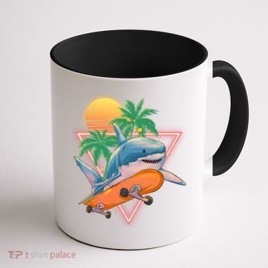 Retro Eighties 80's Skateboarding Shark Coffee Mug back