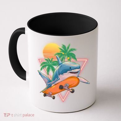 Retro Eighties 80's Skateboarding Shark Coffee Mug