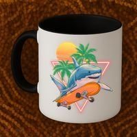 Retro Eighties 80's Skateboarding Shark Coffee Mug thumb 2