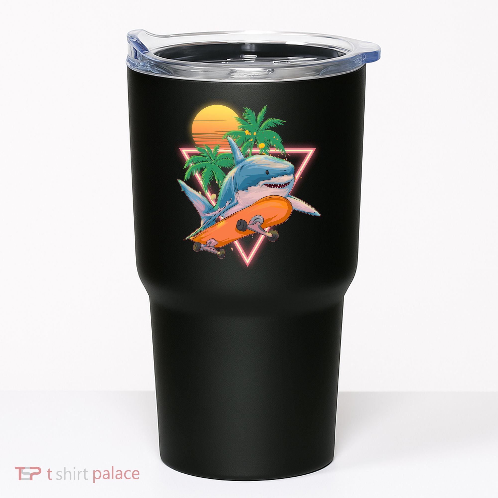 Retro Eighties 80's Skateboarding Shark Tumbler