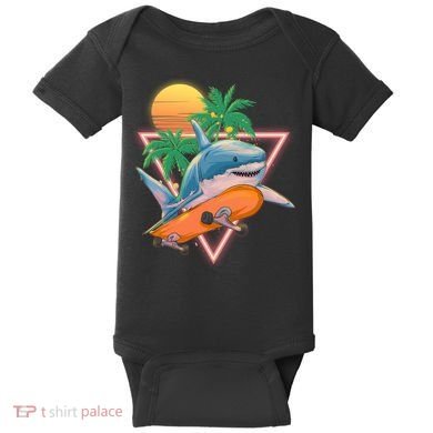 Retro Eighties 80's Skateboarding Shark Baby Bodysuit