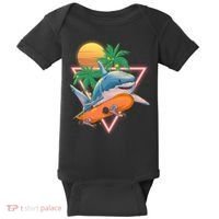 Retro Eighties 80's Skateboarding Shark Baby Bodysuit thumb 0