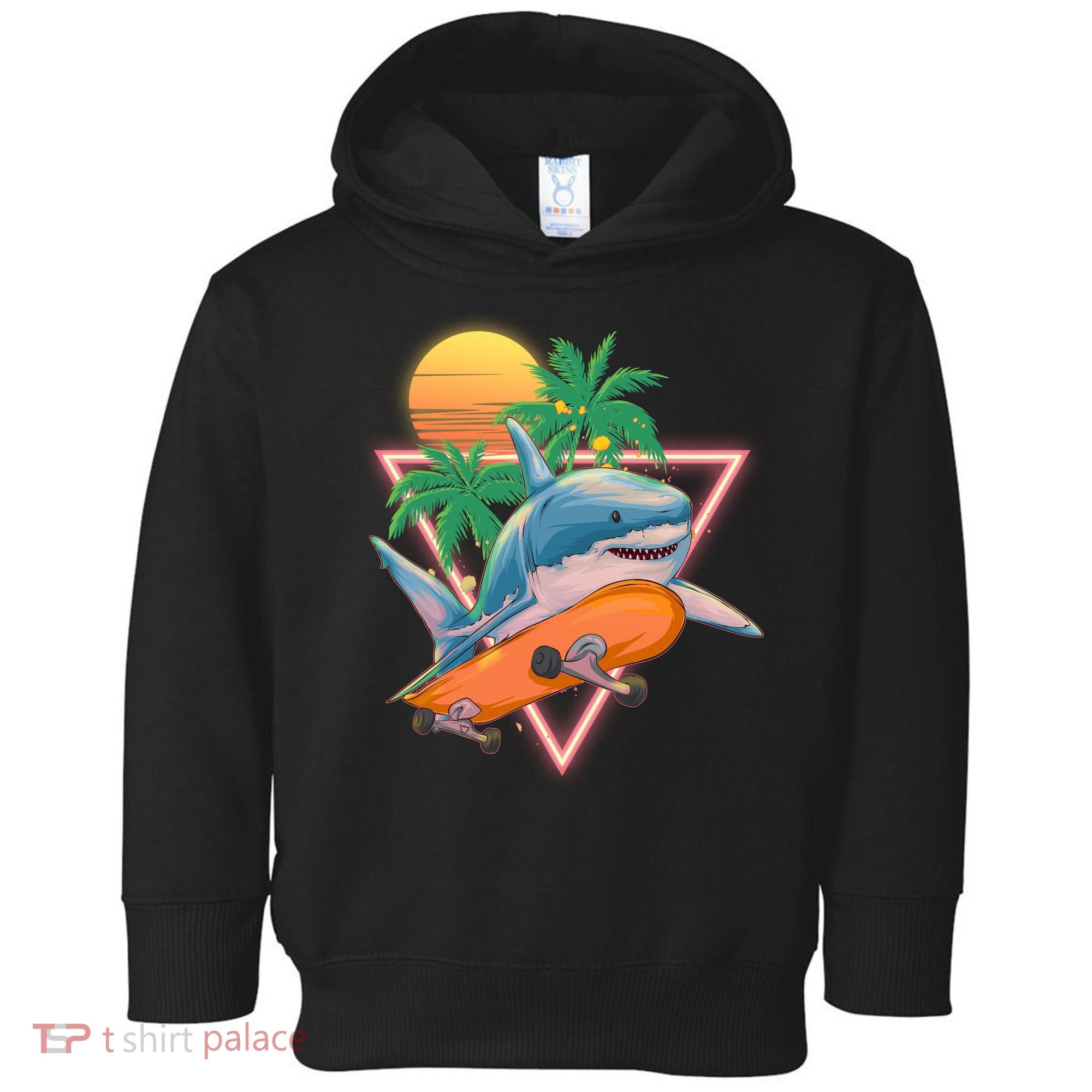 Retro Eighties 80's Skateboarding Shark Toddler Hoodie