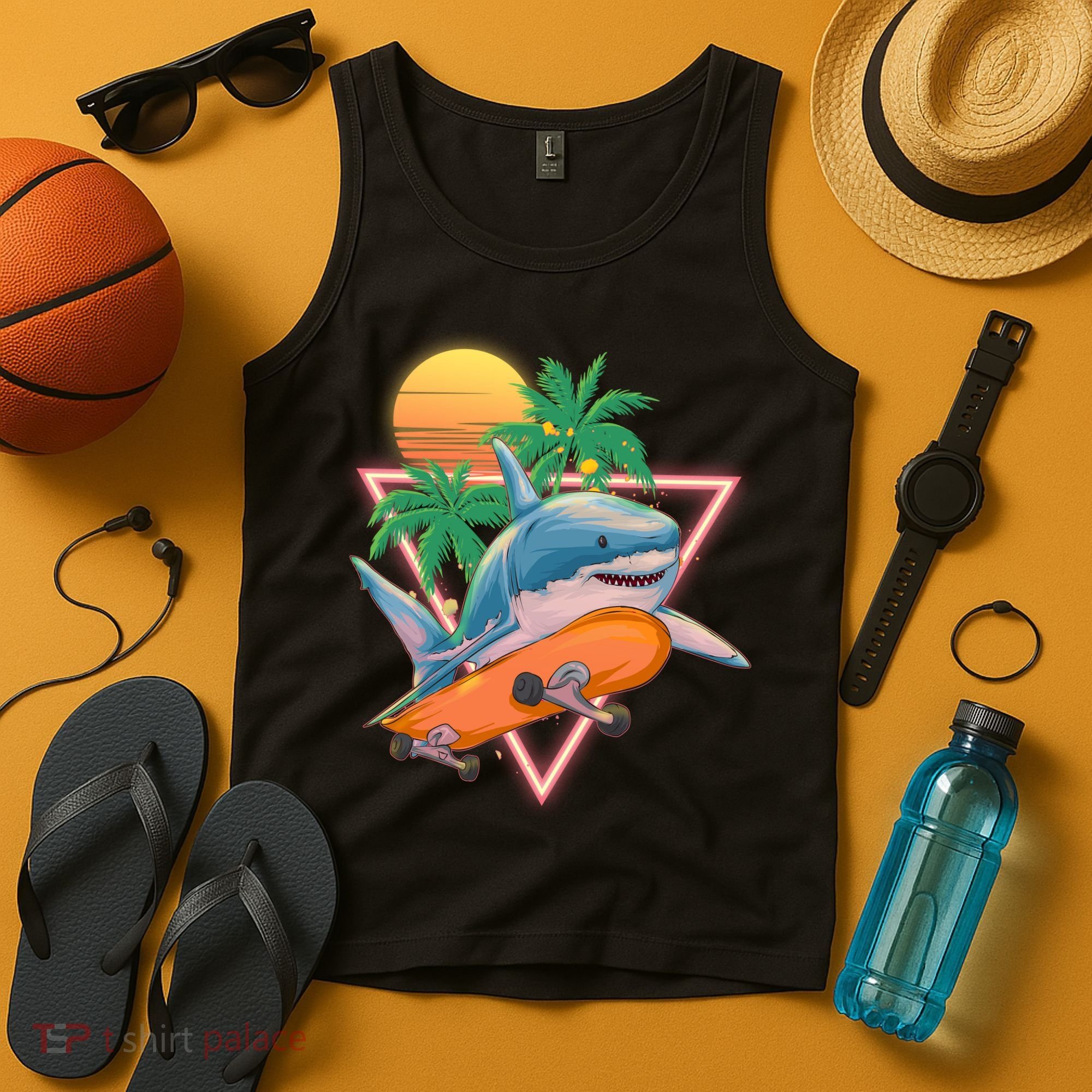 Retro Eighties 80's Skateboarding Shark Tank Top