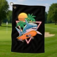 Retro Eighties 80's Skateboarding Shark Golf Towel thumb 1