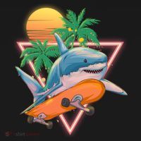 Retro Eighties 80's Skateboarding Shark Kids Long Sleeve Shirt thumb 2