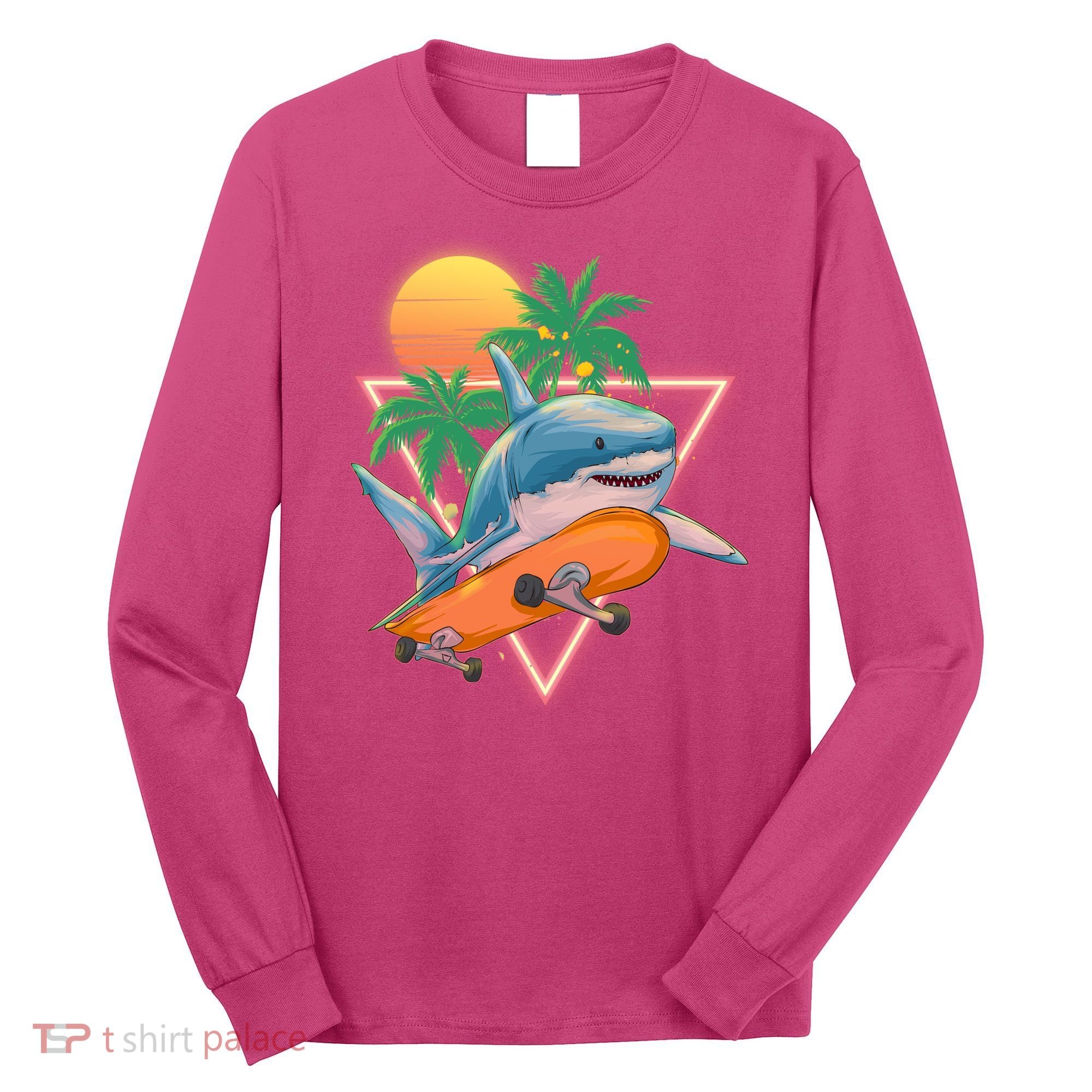 Retro Eighties 80's Skateboarding Shark Long Sleeve Shirt