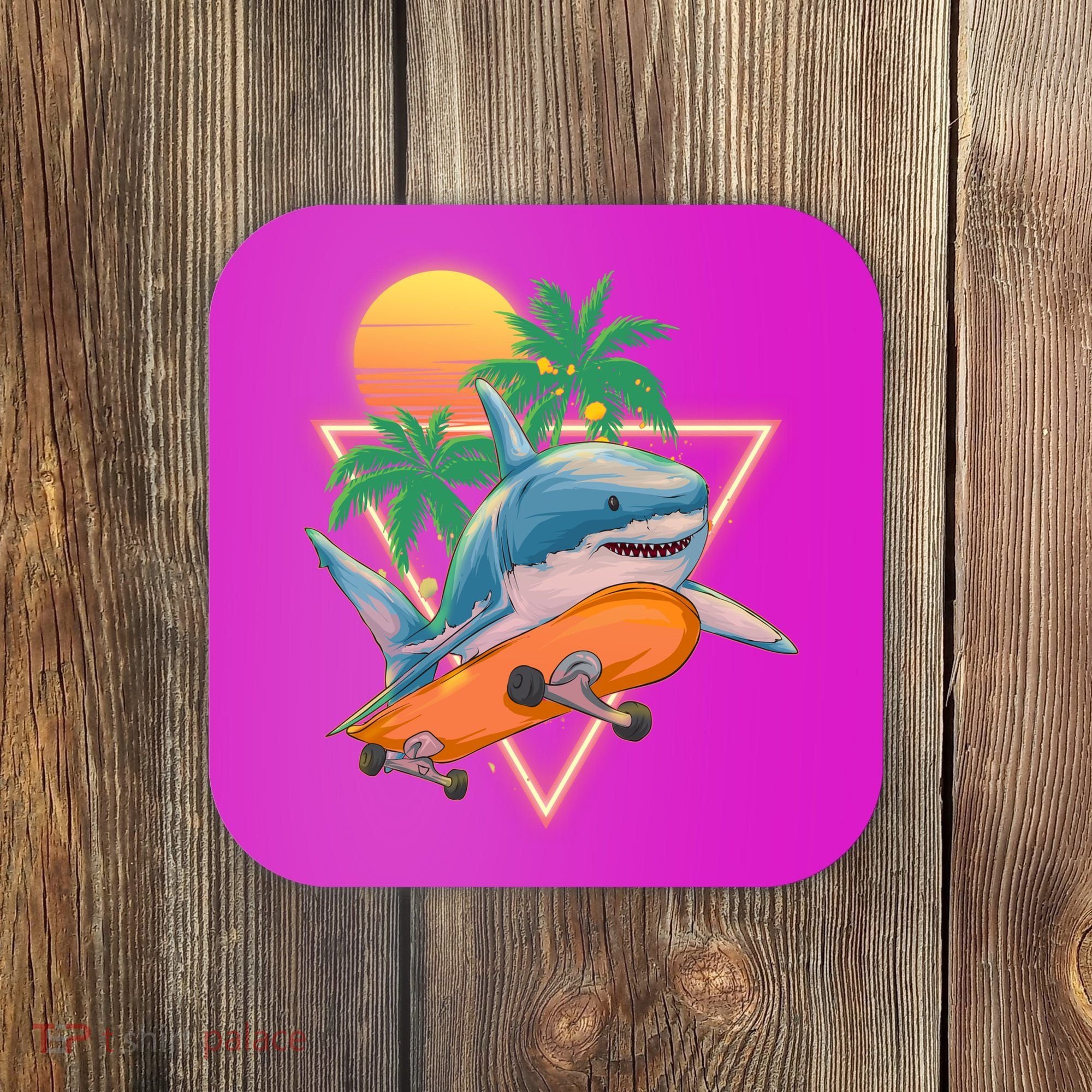 Retro Eighties 80's Skateboarding Shark Coaster