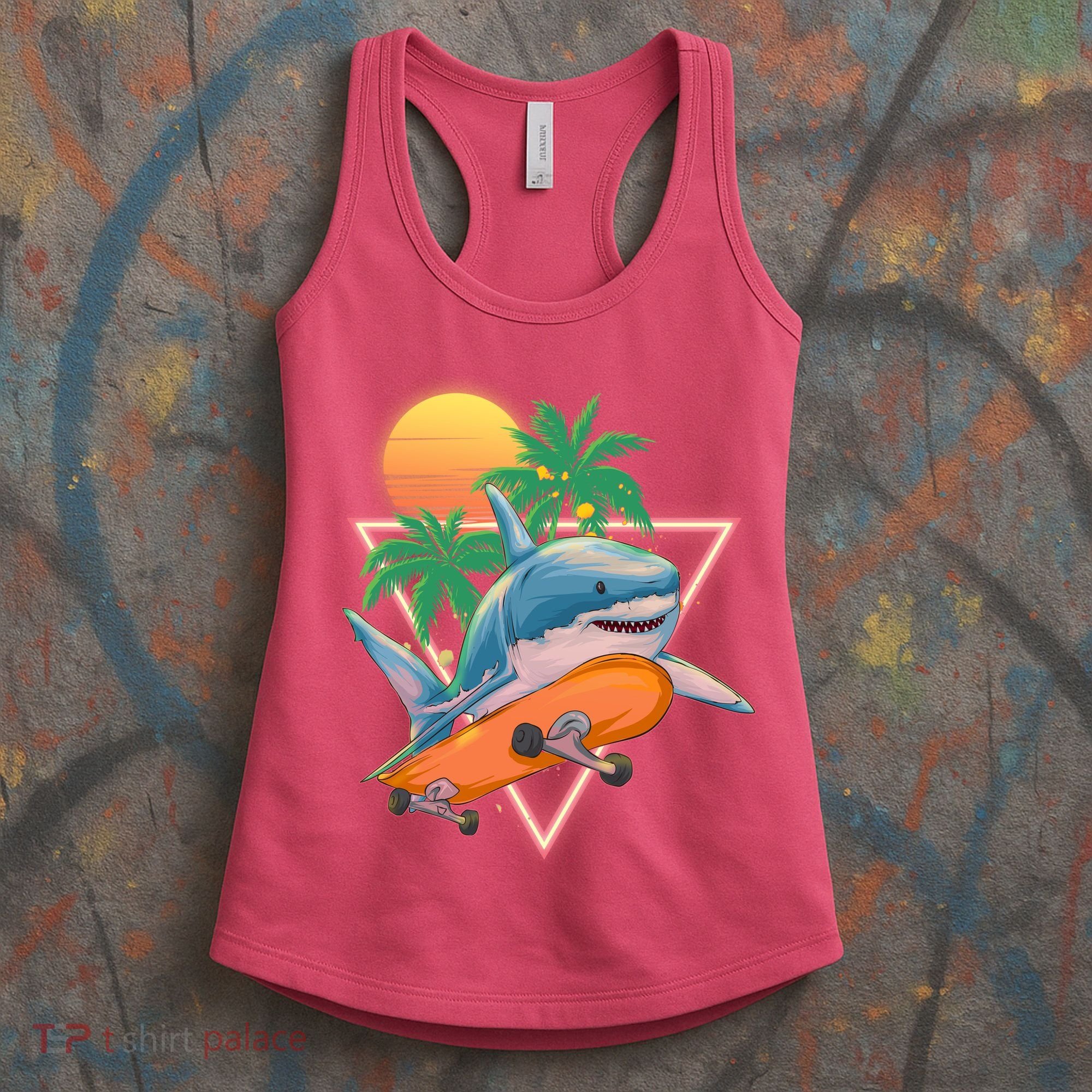 Retro Eighties 80's Skateboarding Shark Women's Tank Top
