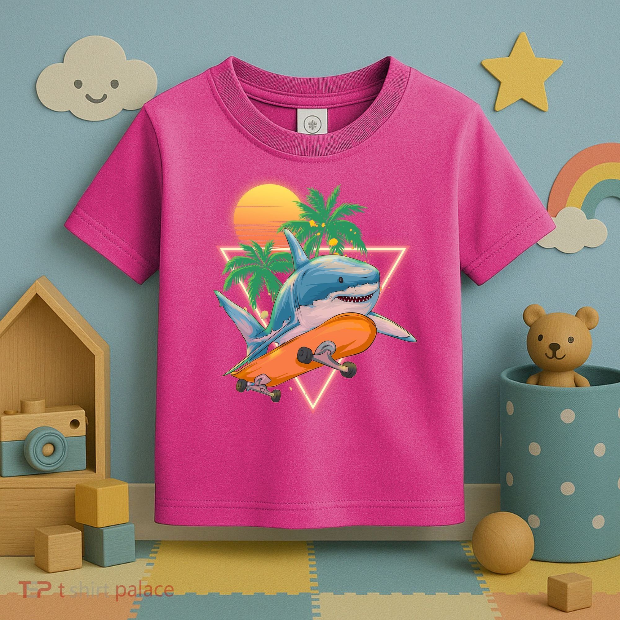 Retro Eighties 80's Skateboarding Shark Toddler T-Shirt