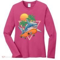 Retro Eighties 80's Skateboarding Shark Women's Long Sleeve Shirt thumb 0