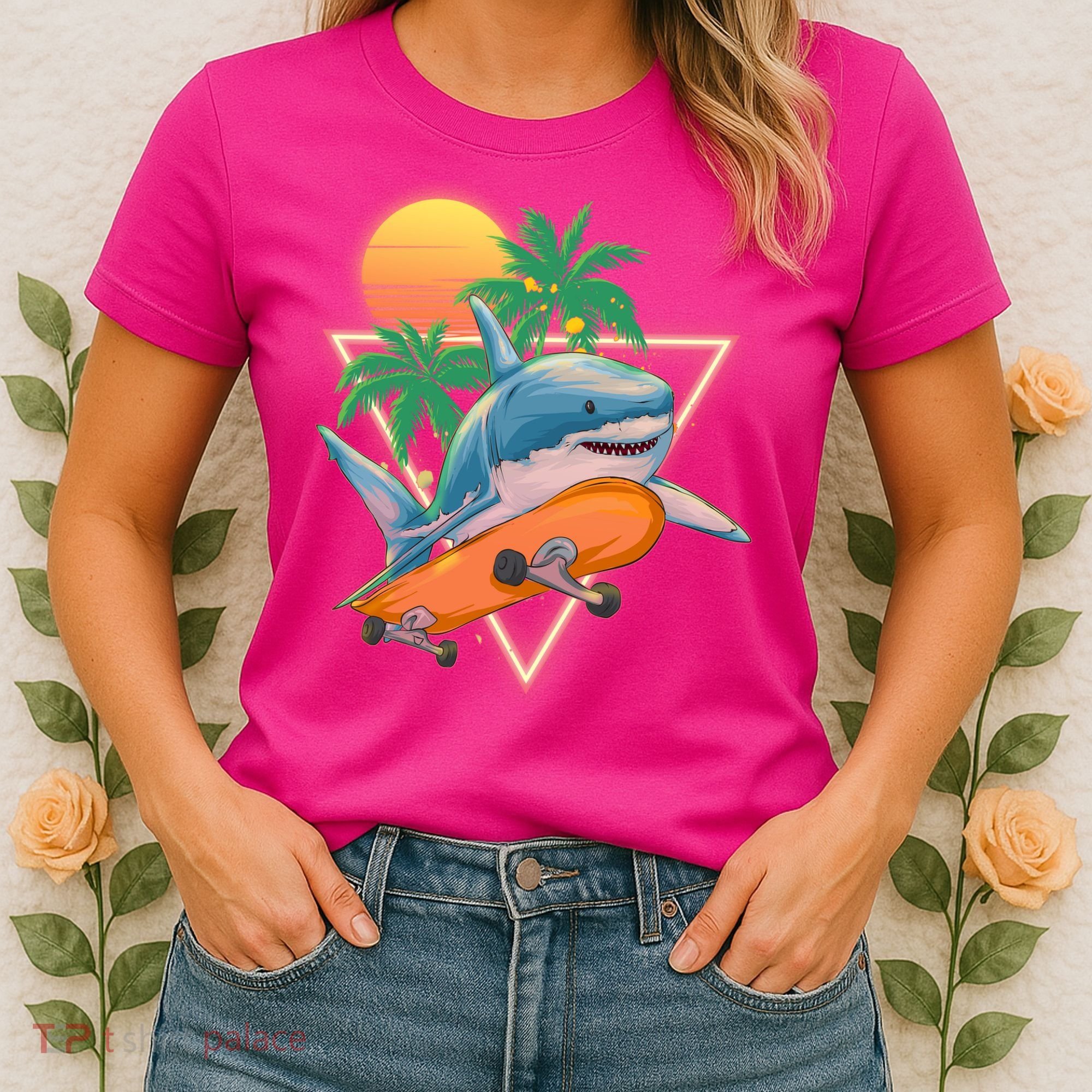 Retro Eighties 80's Skateboarding Shark Women's T-Shirt