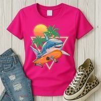 Retro Eighties 80's Skateboarding Shark Women's T-Shirt thumb 3