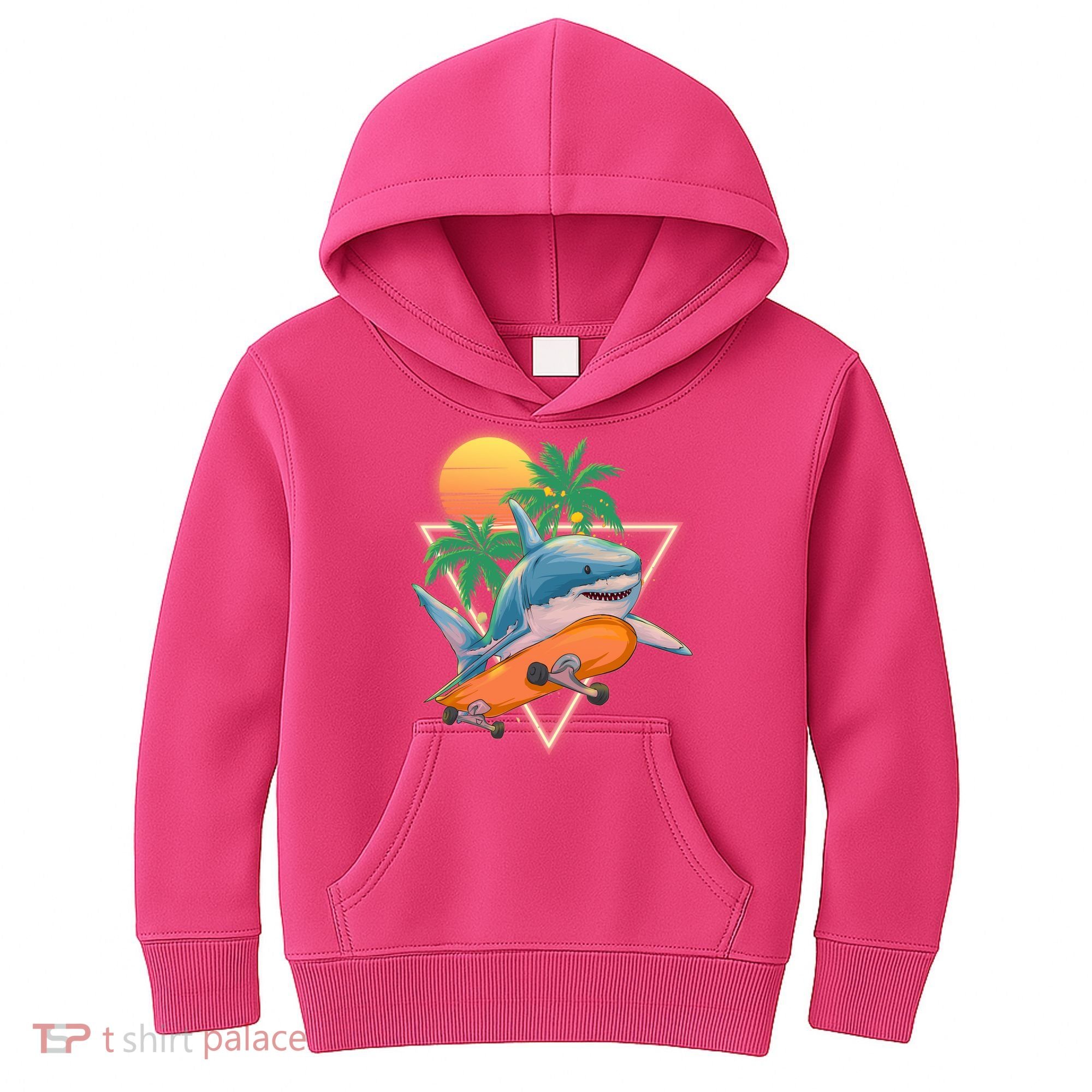 Retro Eighties 80's Skateboarding Shark Kids Hoodie