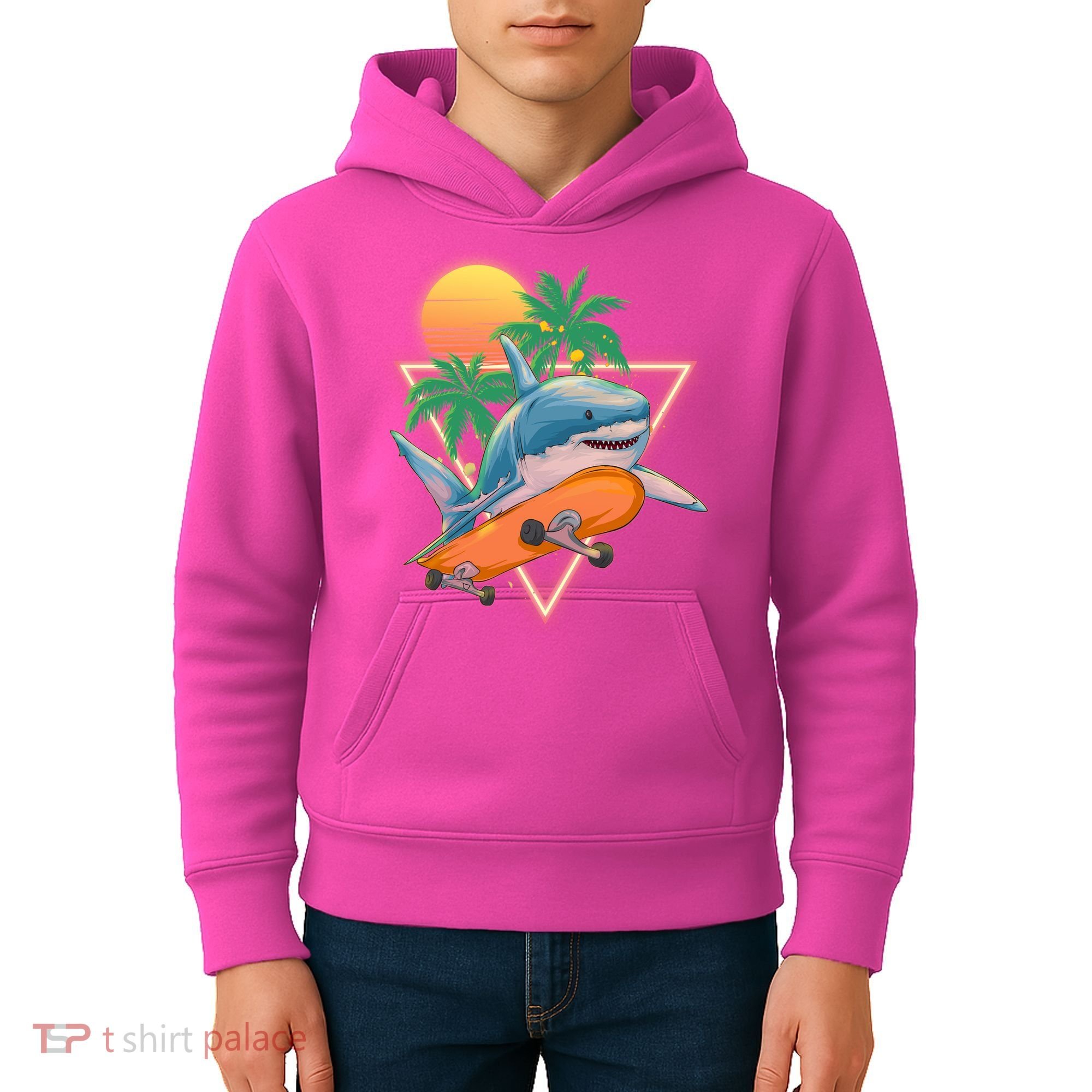 Retro Eighties 80's Skateboarding Shark Kids Hoodie