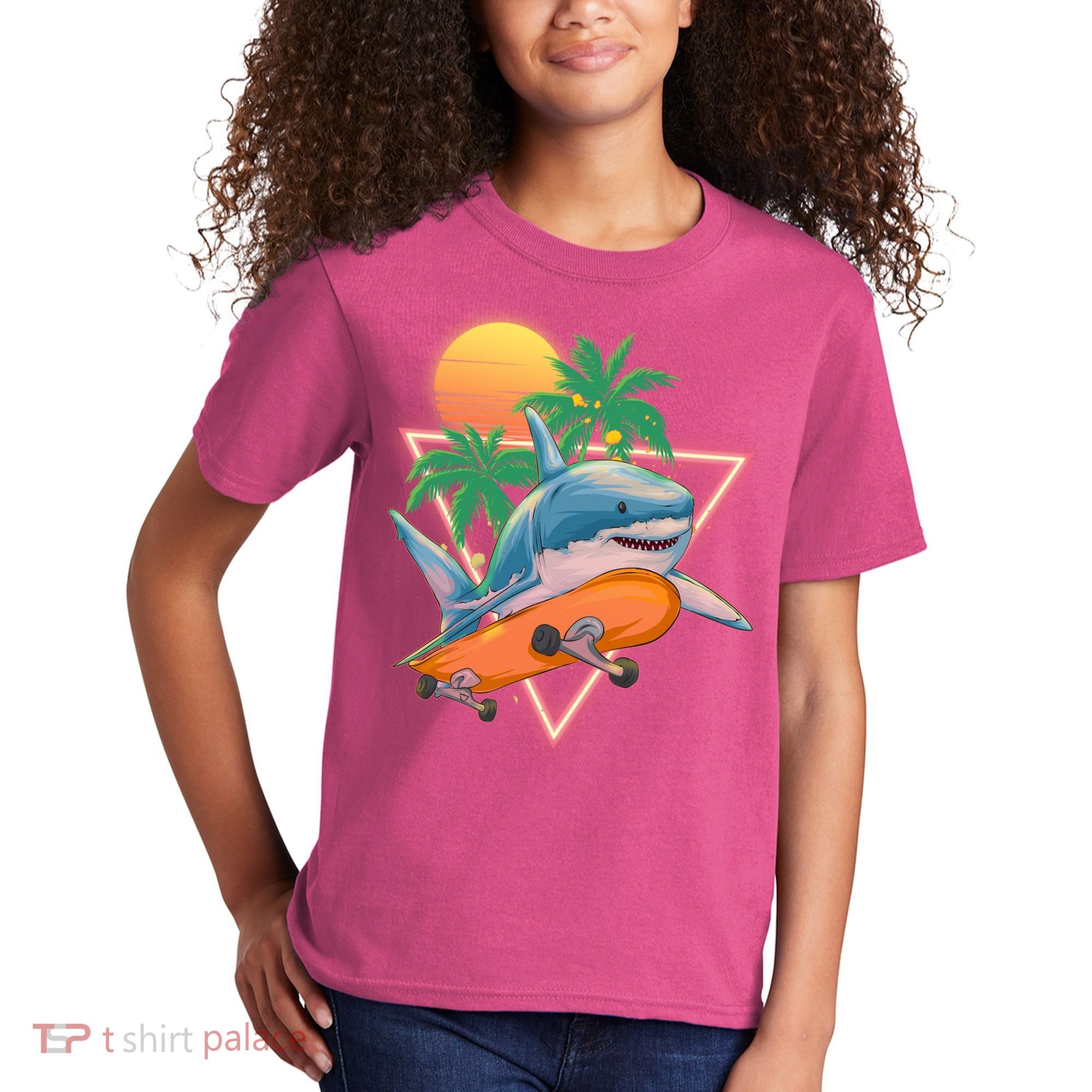 Retro Eighties 80's Skateboarding Shark Kids T-Shirt