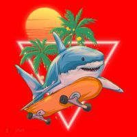 Retro Eighties 80's Skateboarding Shark Santa Hat thumb 1