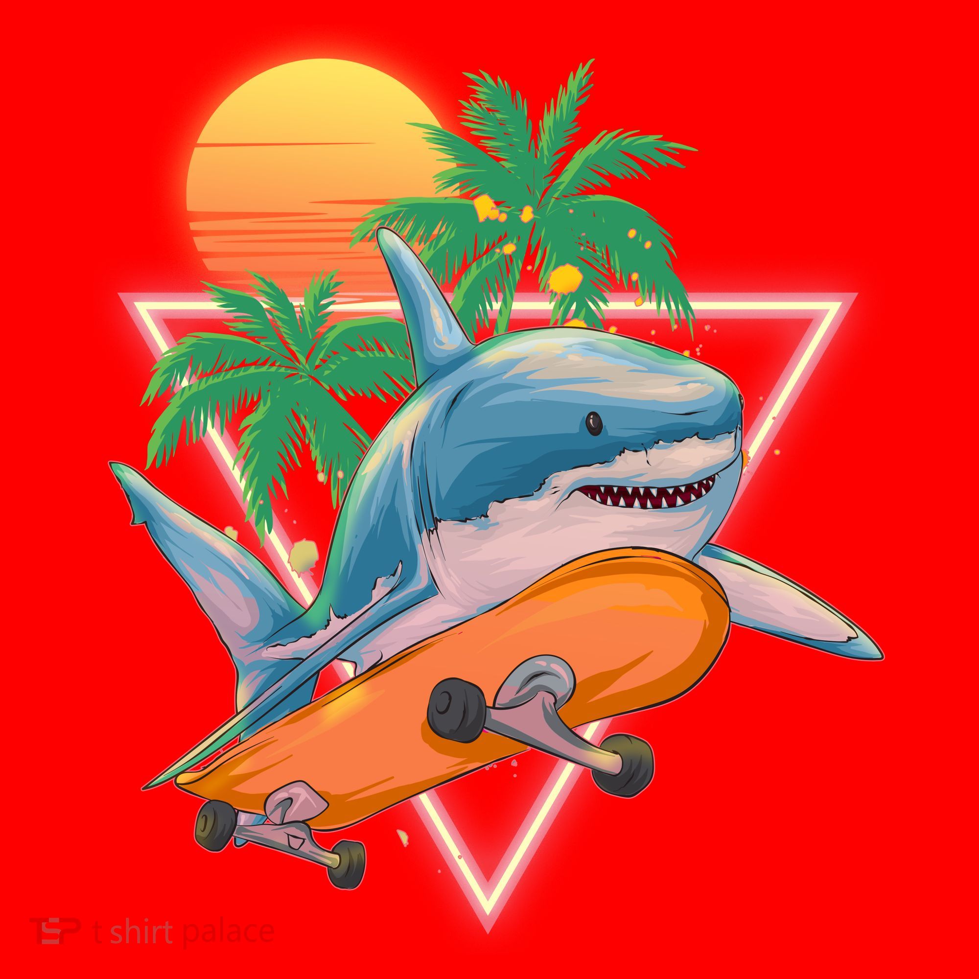Retro Eighties 80's Skateboarding Shark Santa Hat