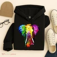 Rainbow Elephant Art Cute Gift Hoodie thumb 4