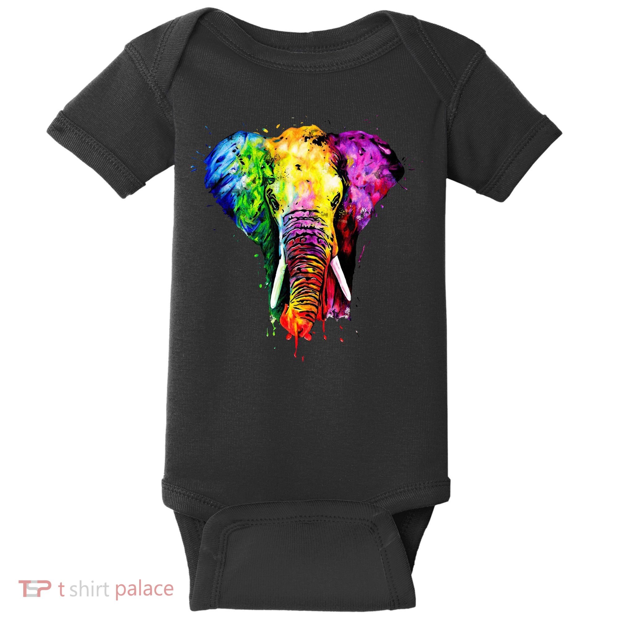 Rainbow Elephant Art Cute Gift Baby Bodysuit