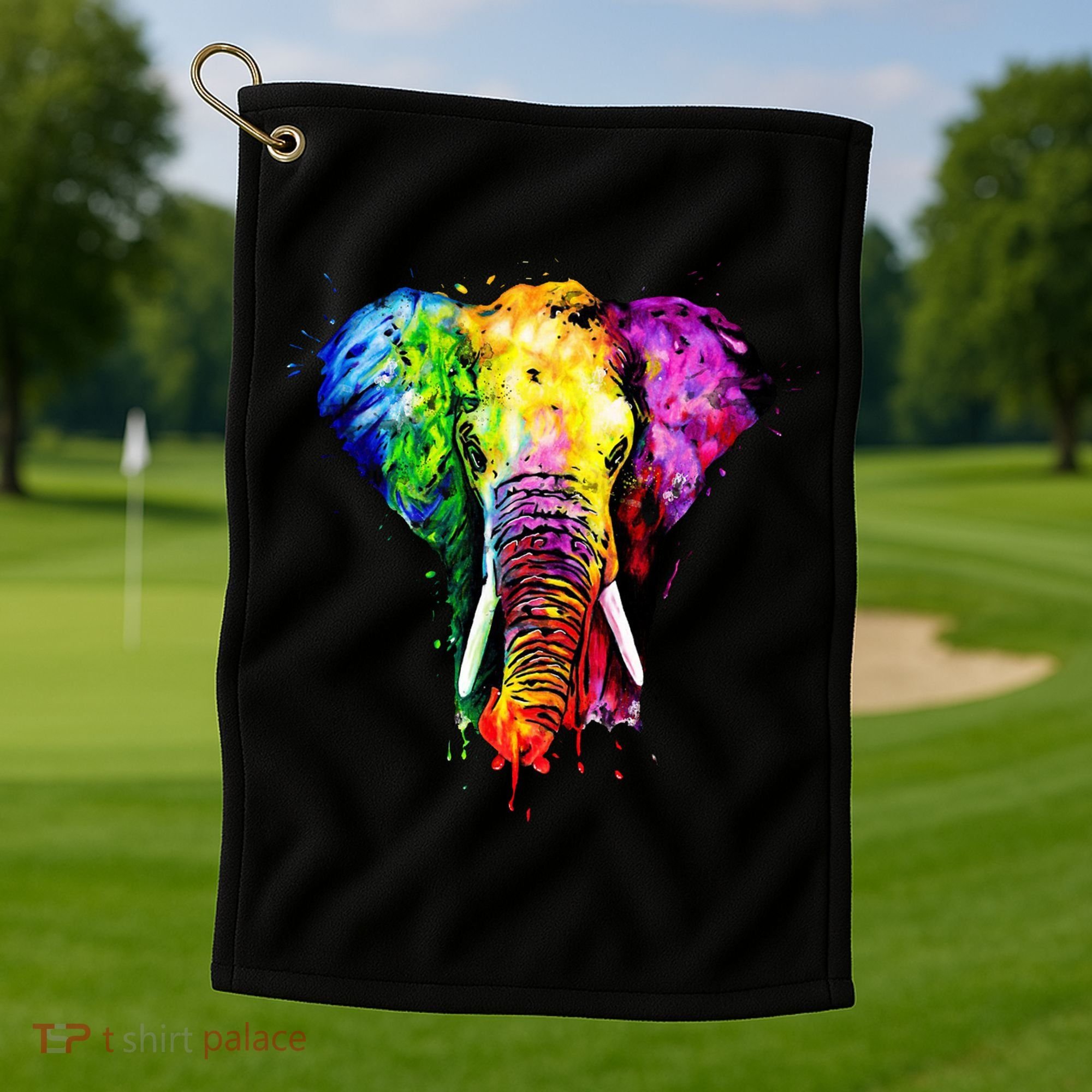 Rainbow Elephant Art Cute Gift Golf Towel