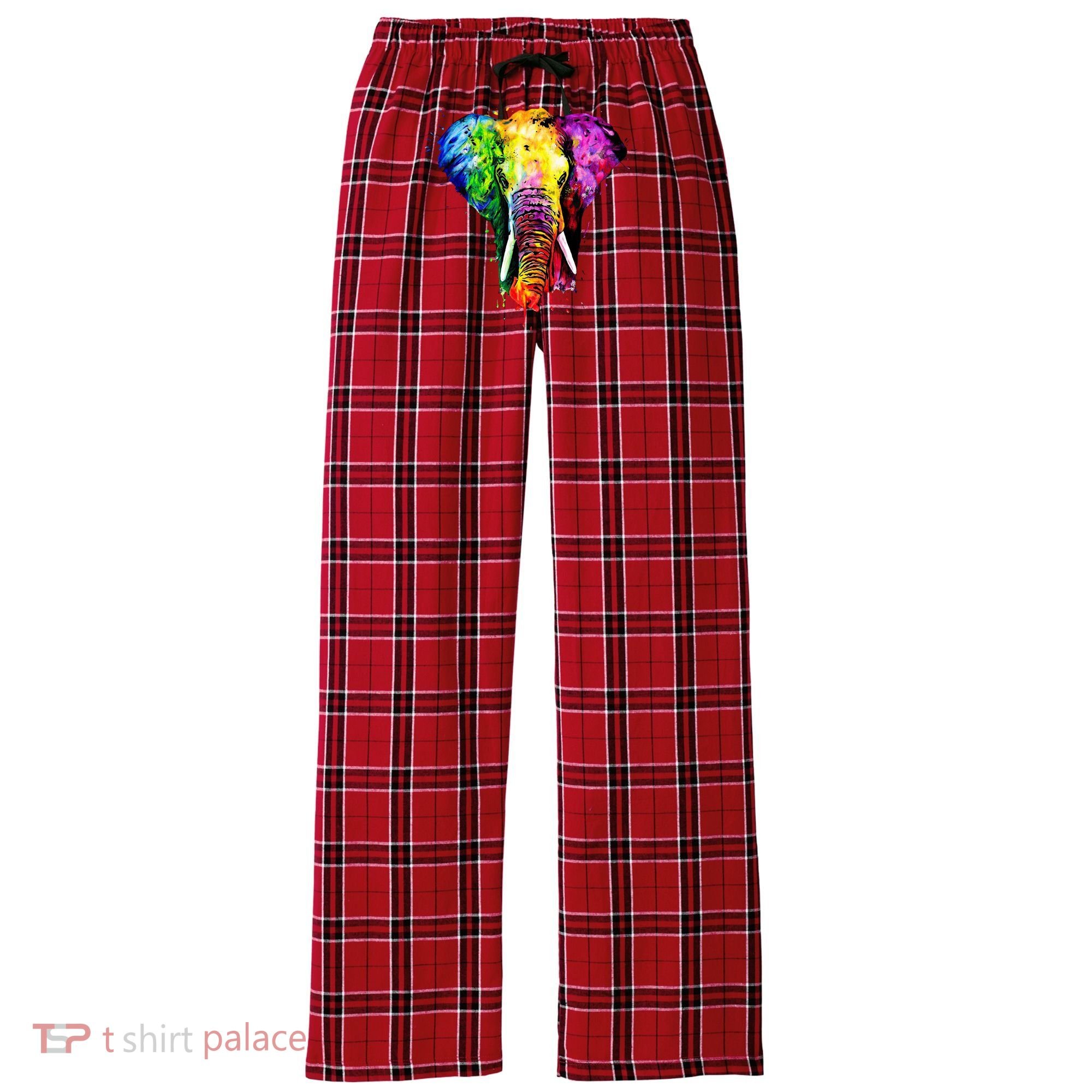 Rainbow Elephant Art Cute Gift Women's Flannel Plaid Pajama Pants