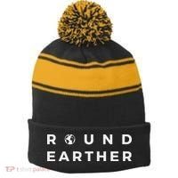 Round Earther Anti Flat Earth The Earth Is Round Stripe Pom Pom Beanie thumb 0