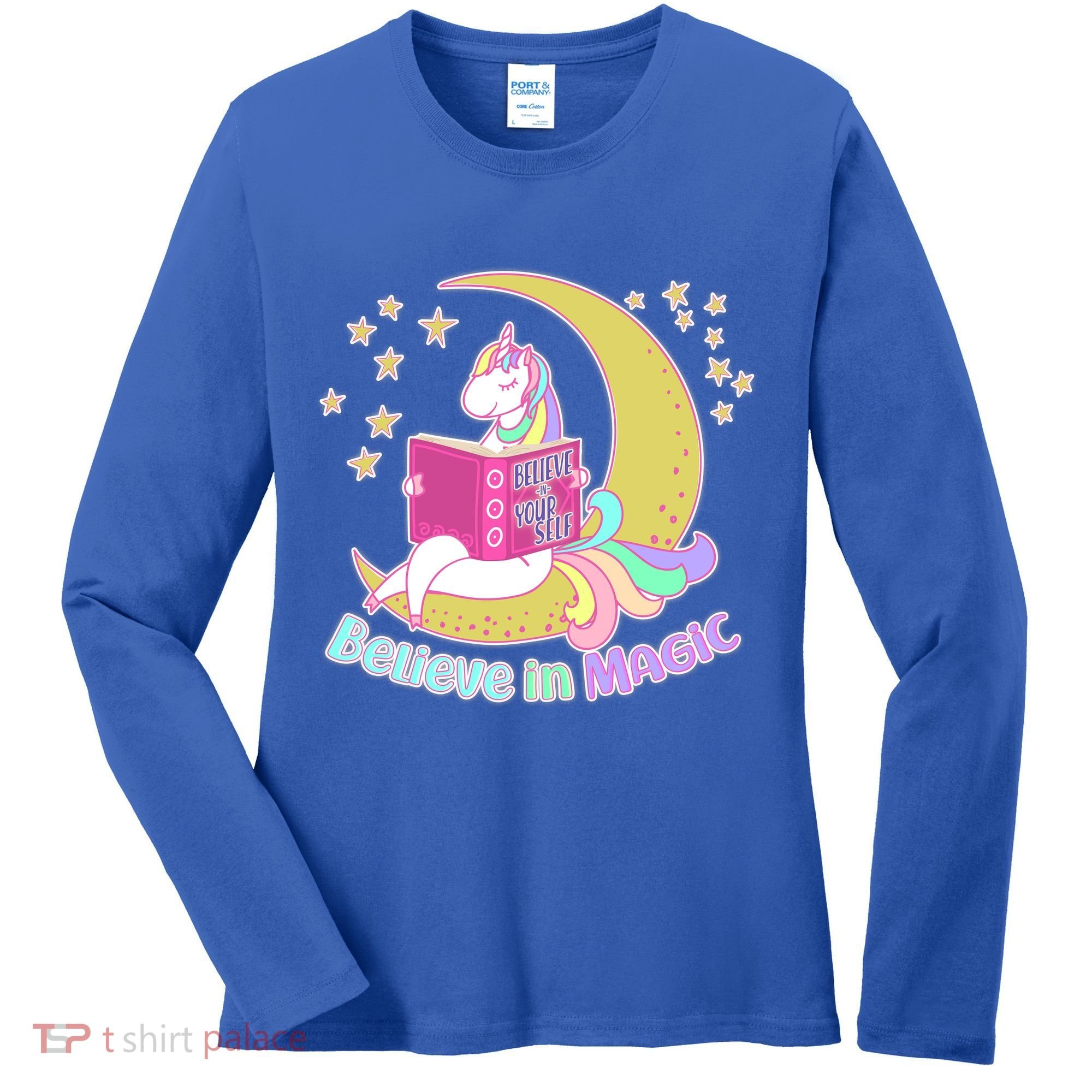 Reading Unicorn Believe In Yourself & Magic Women's Long Sleeve Shirt