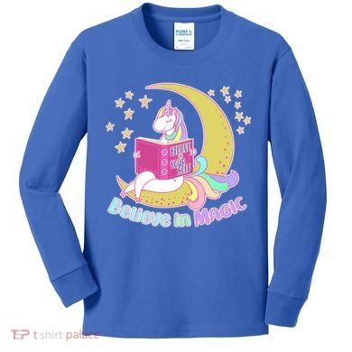 Reading Unicorn Believe In Yourself & Magic Kids Long Sleeve Shirt