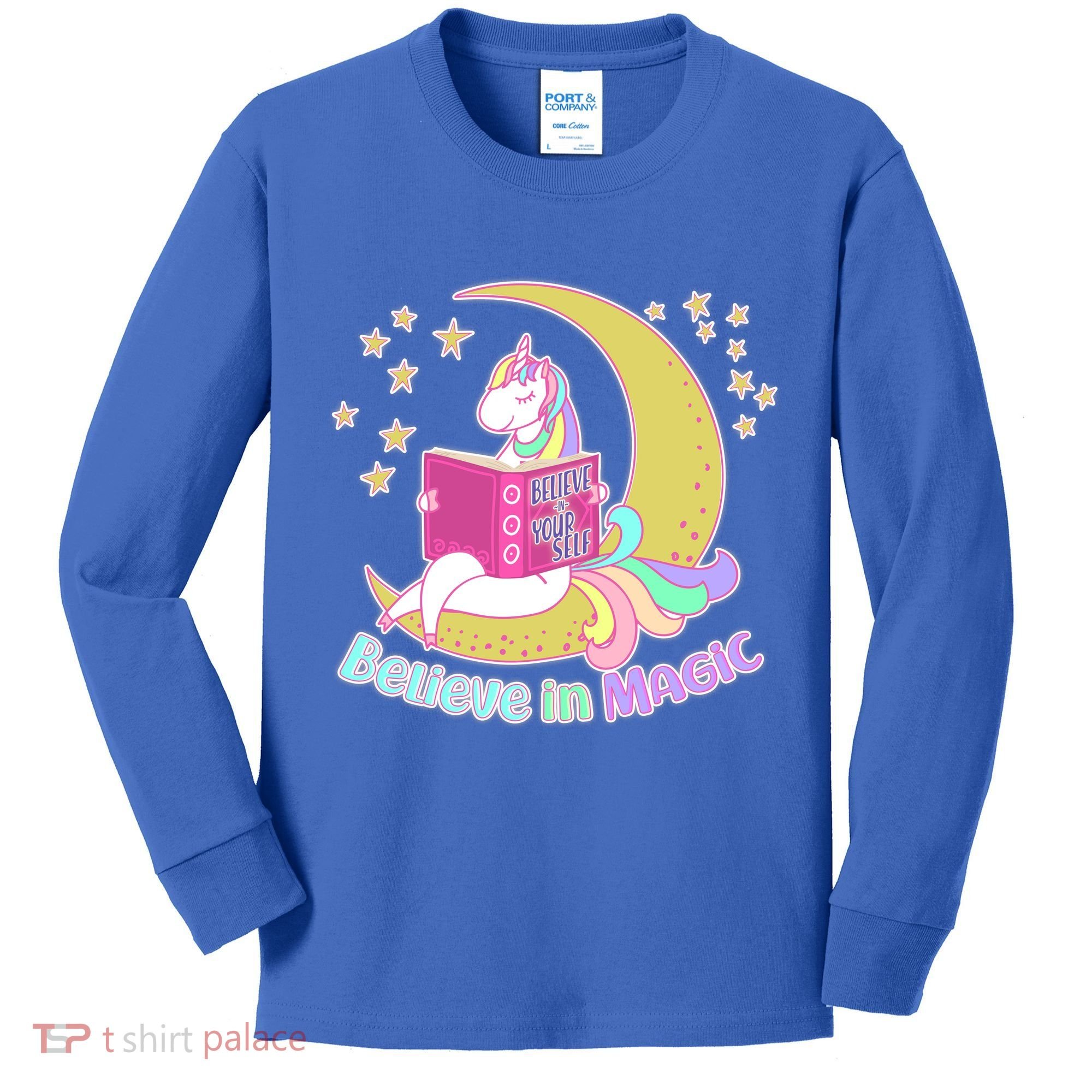 Reading Unicorn Believe In Yourself & Magic Kids Long Sleeve Shirt