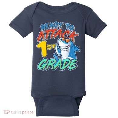 Ready To Attack 1st Grade Shark Baby Bodysuit