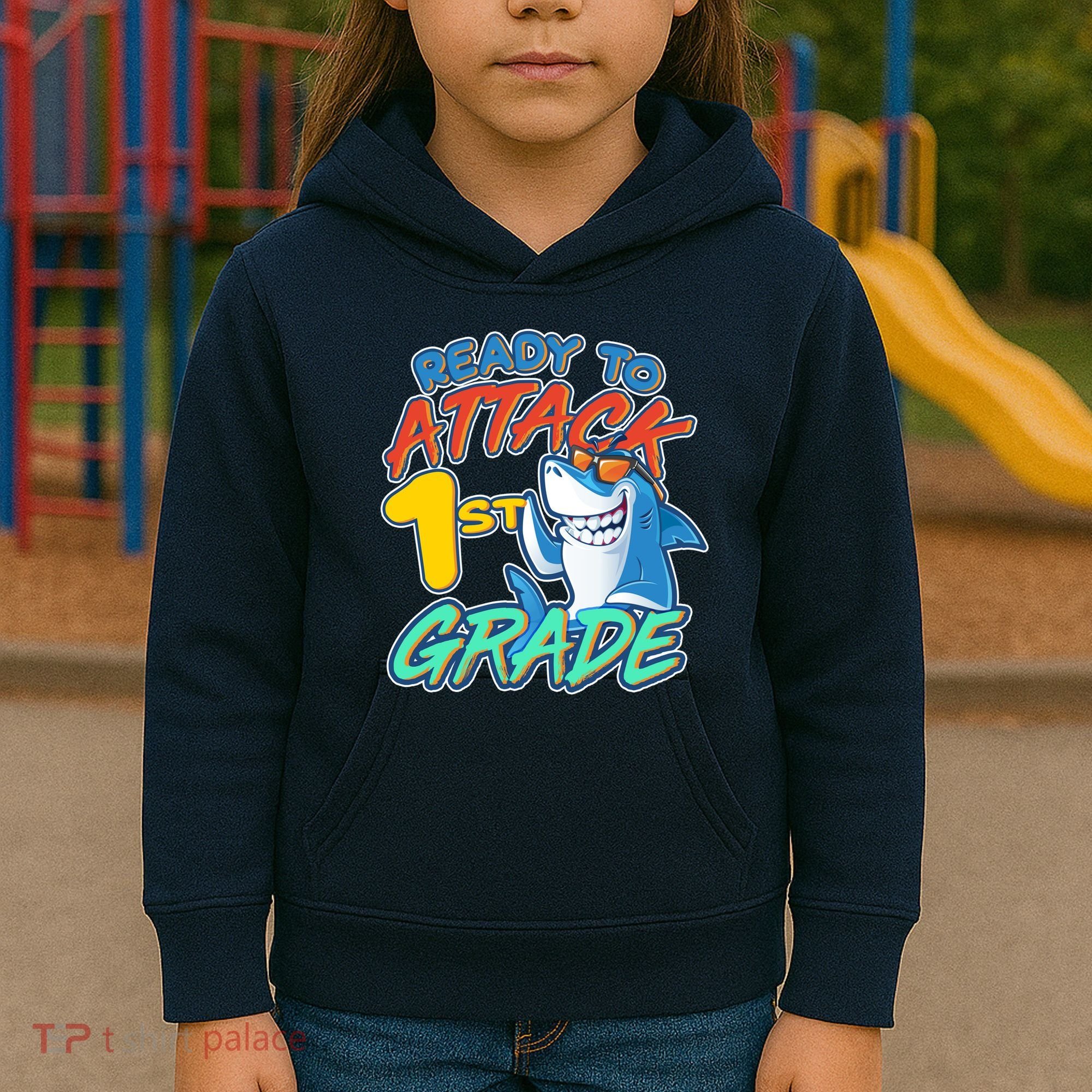 Ready To Attack 1st Grade Shark Kids Hoodie