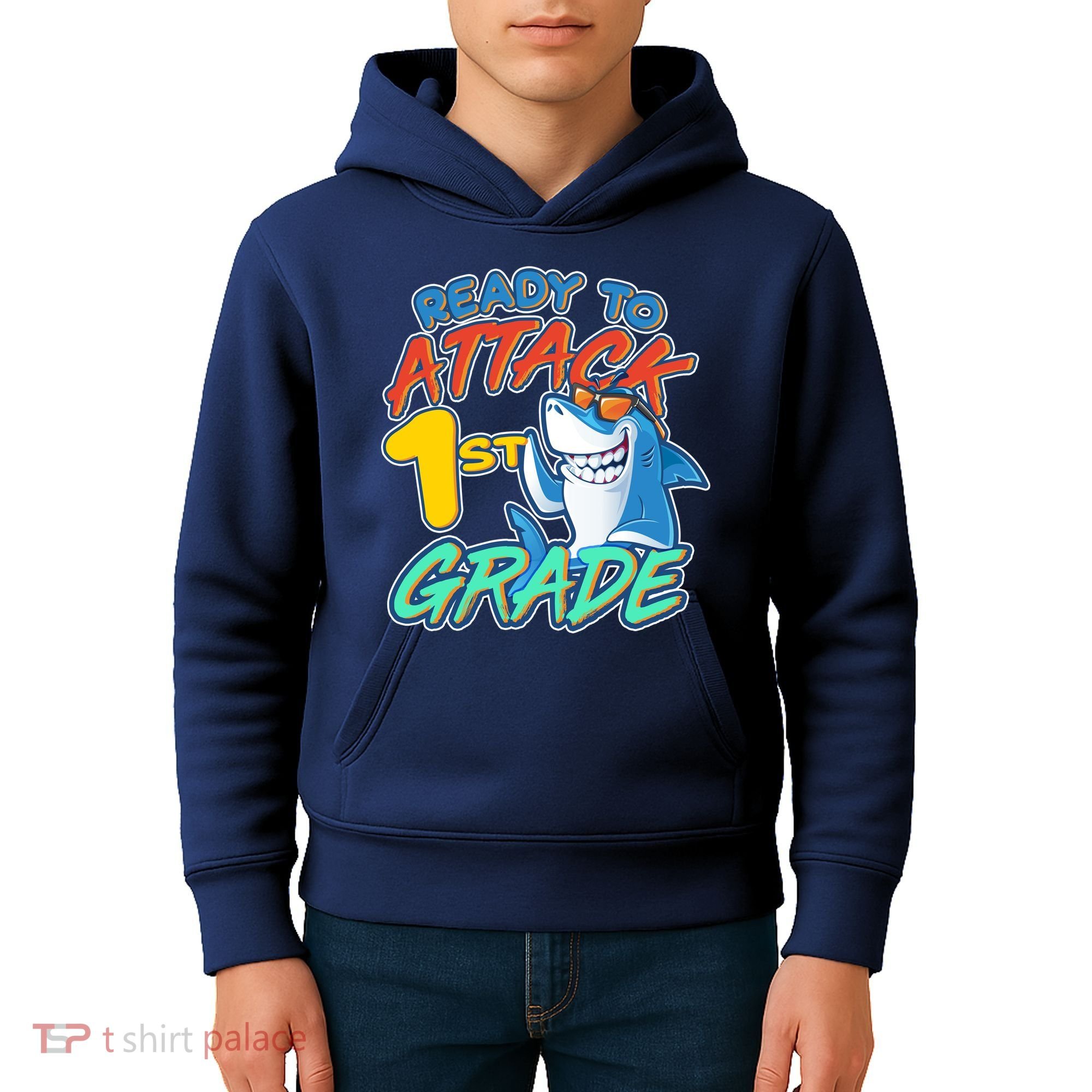 Ready To Attack 1st Grade Shark Kids Hoodie