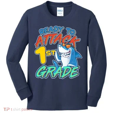 Ready To Attack 1st Grade Shark Kids Long Sleeve Shirt