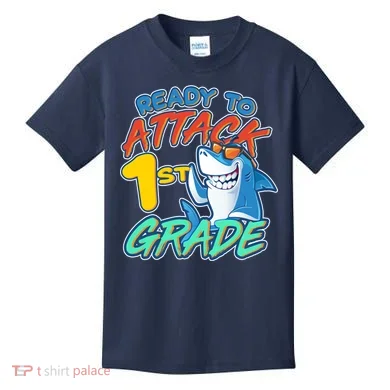 Ready To Attack 1st Grade Shark Kids T-Shirt
