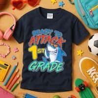 Ready To Attack 1st Grade Shark Kids T-Shirt thumb 3