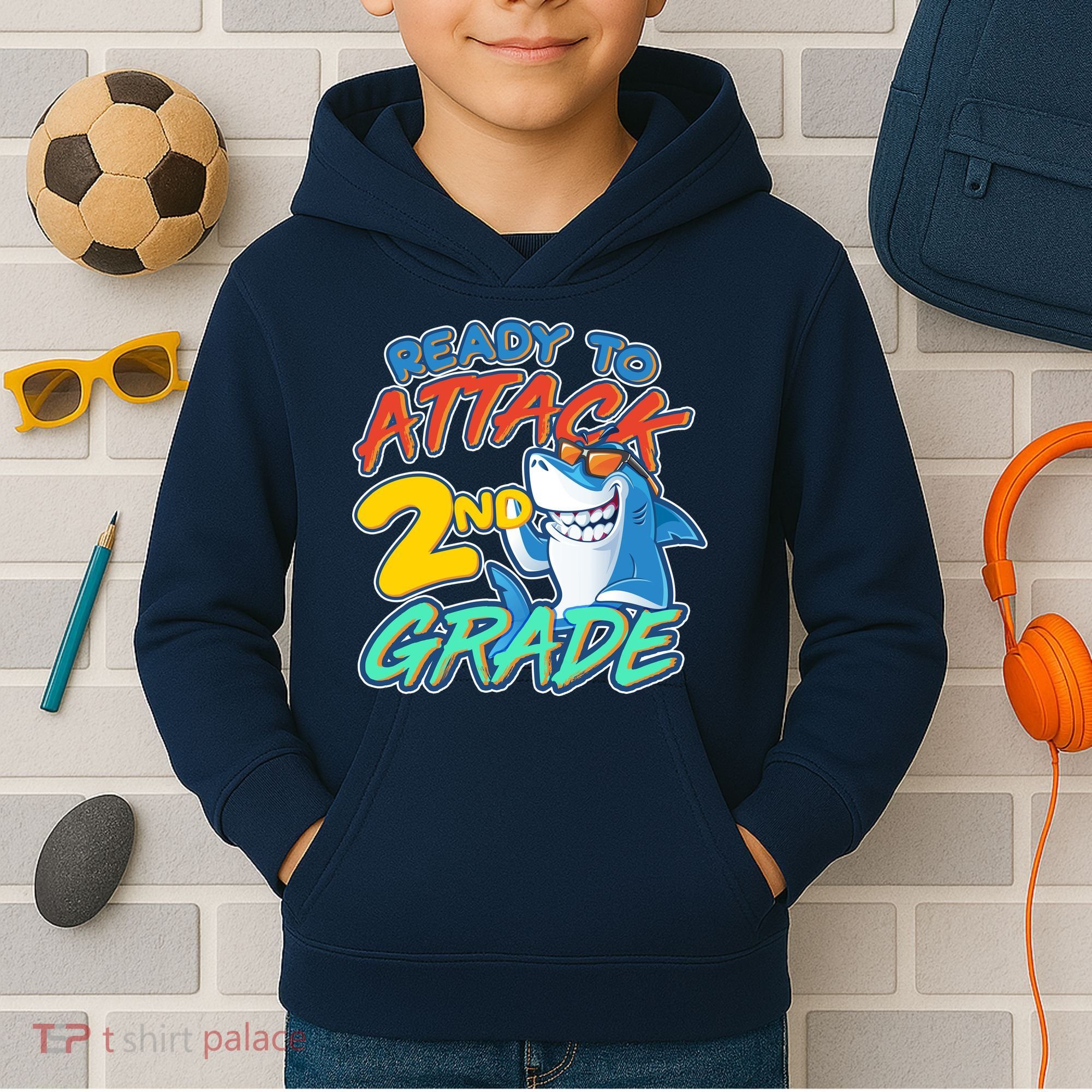 Ready to Attack 2nd Grade Shark Kids Hoodie