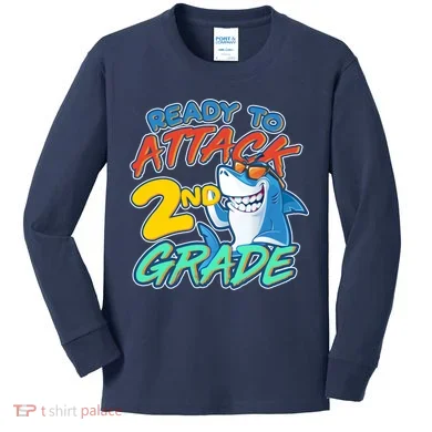Ready to Attack 2nd Grade Shark Kids Long Sleeve Shirt
