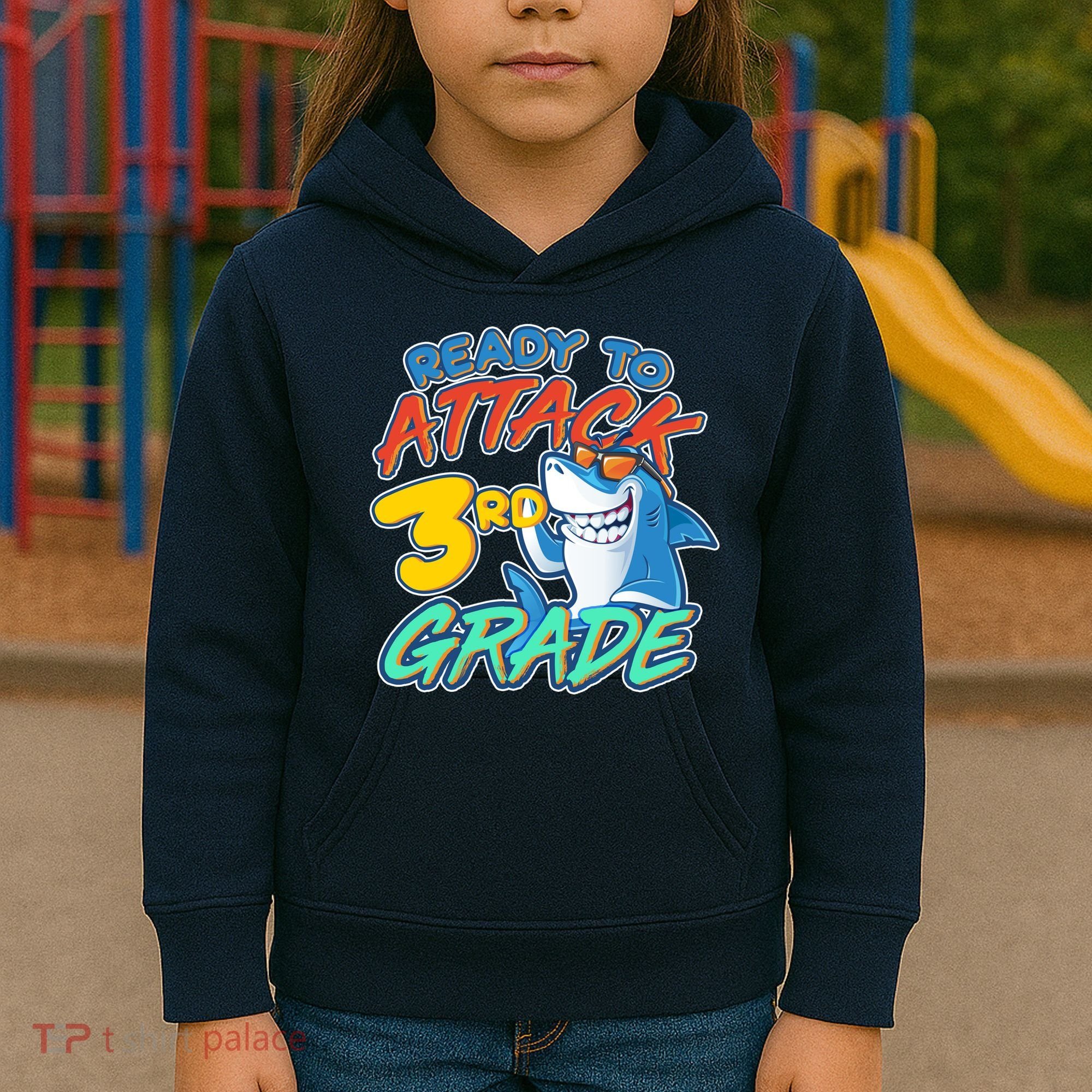 Ready To Attack 3rd Grade Shark Kids Hoodie