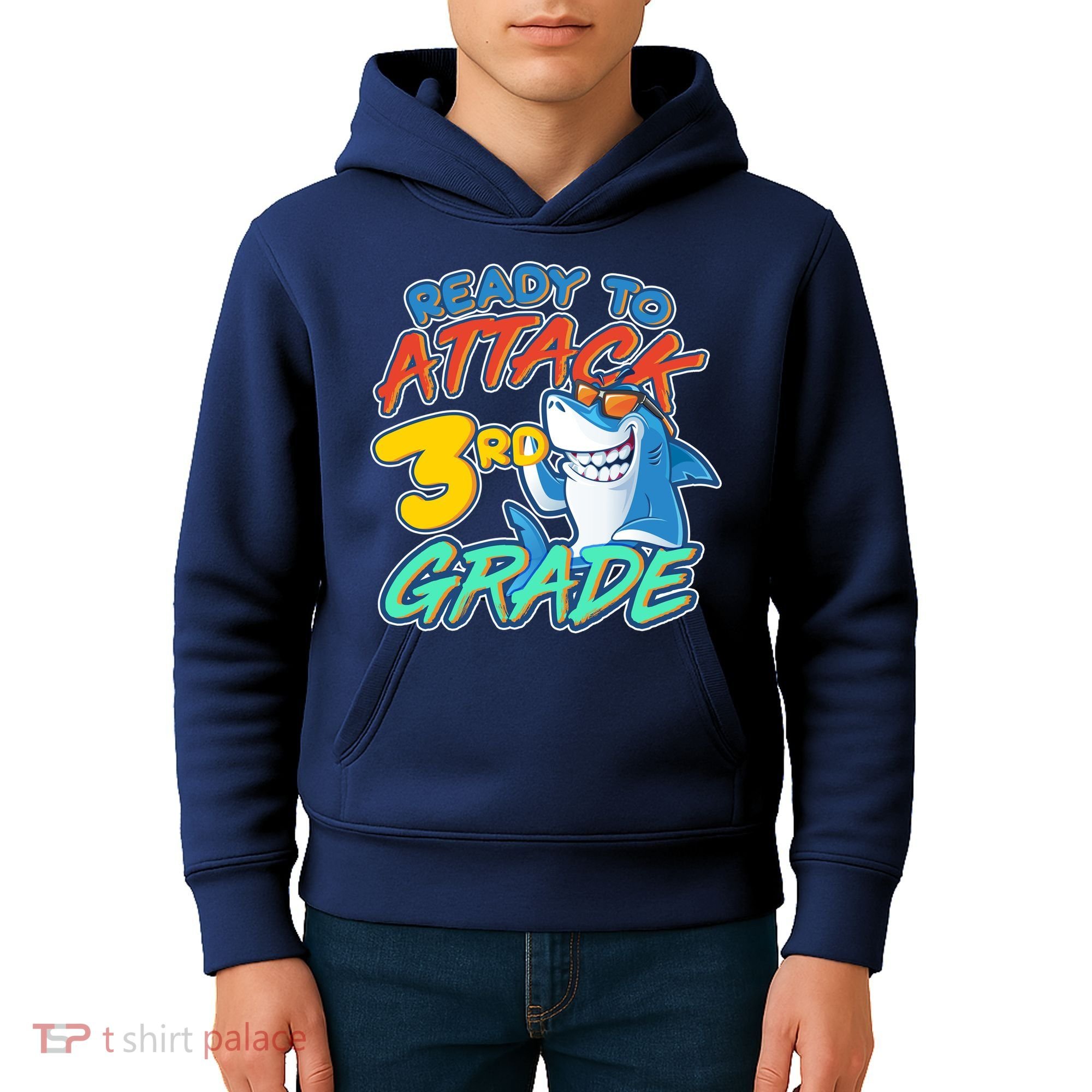 Ready To Attack 3rd Grade Shark Kids Hoodie