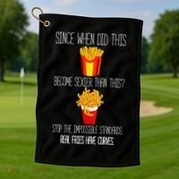 Real Fries Have Curves Funny Curly Fries Golf Towel thumb 1