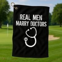 Real Men Marry Doctors Funny Golf Towel thumb 1