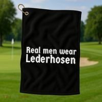 Real Men Wear Lederhosen Golf Towel thumb 1