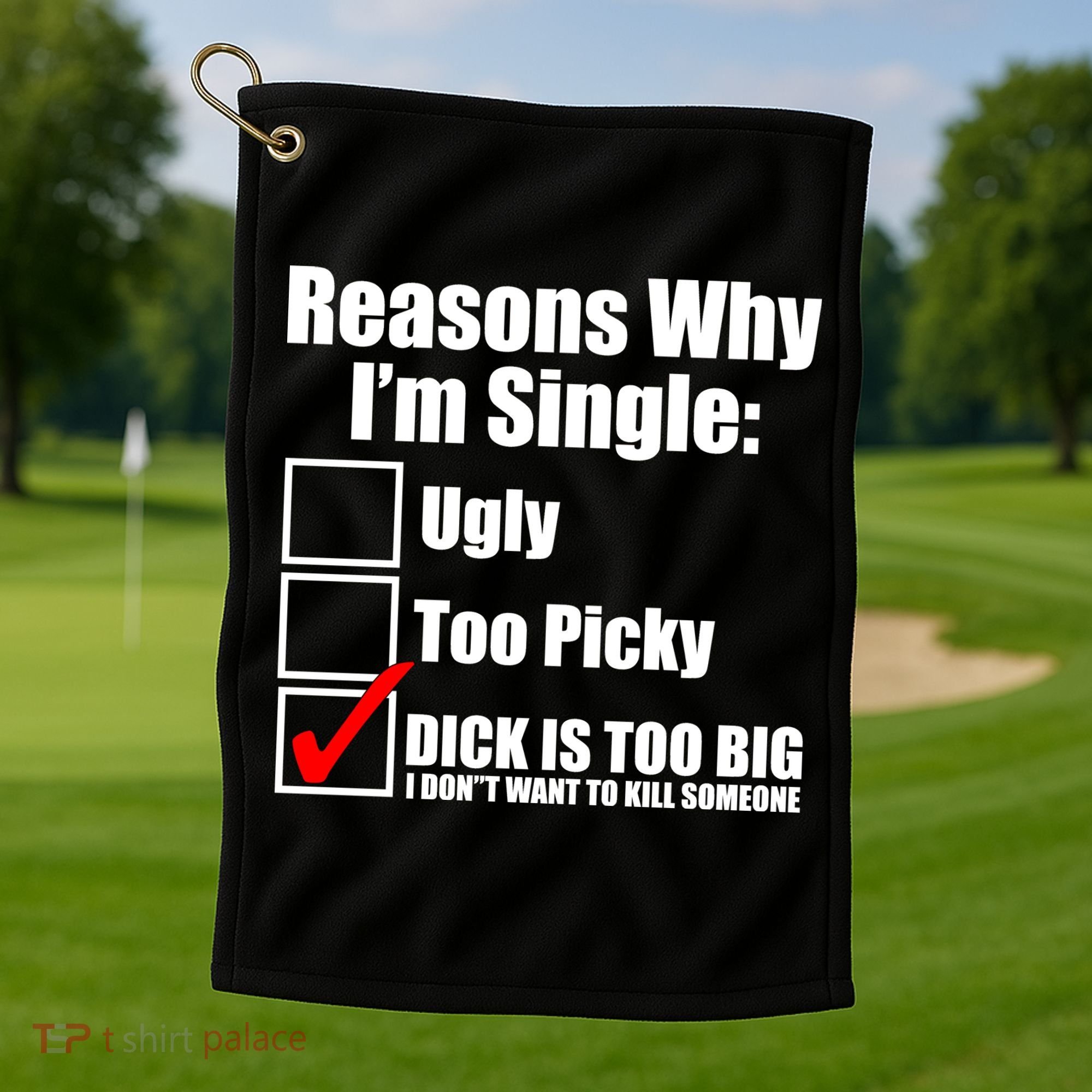 Reasons Why Im Single Ugly Picky Dick Too Big Mens Funny Golf Towel