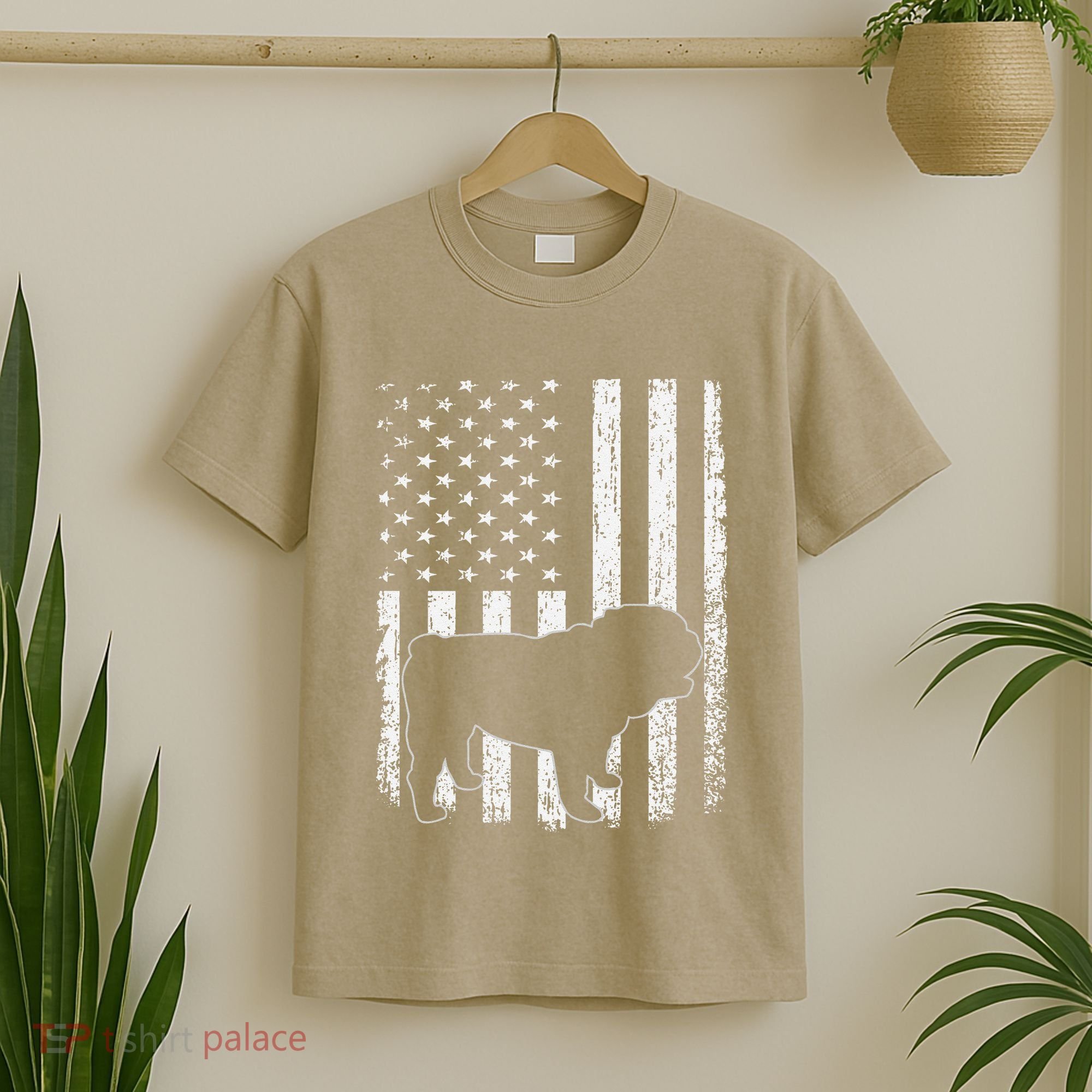 Retro English Bulldog American Flag Dog Dad Dog Mom T-Shirt