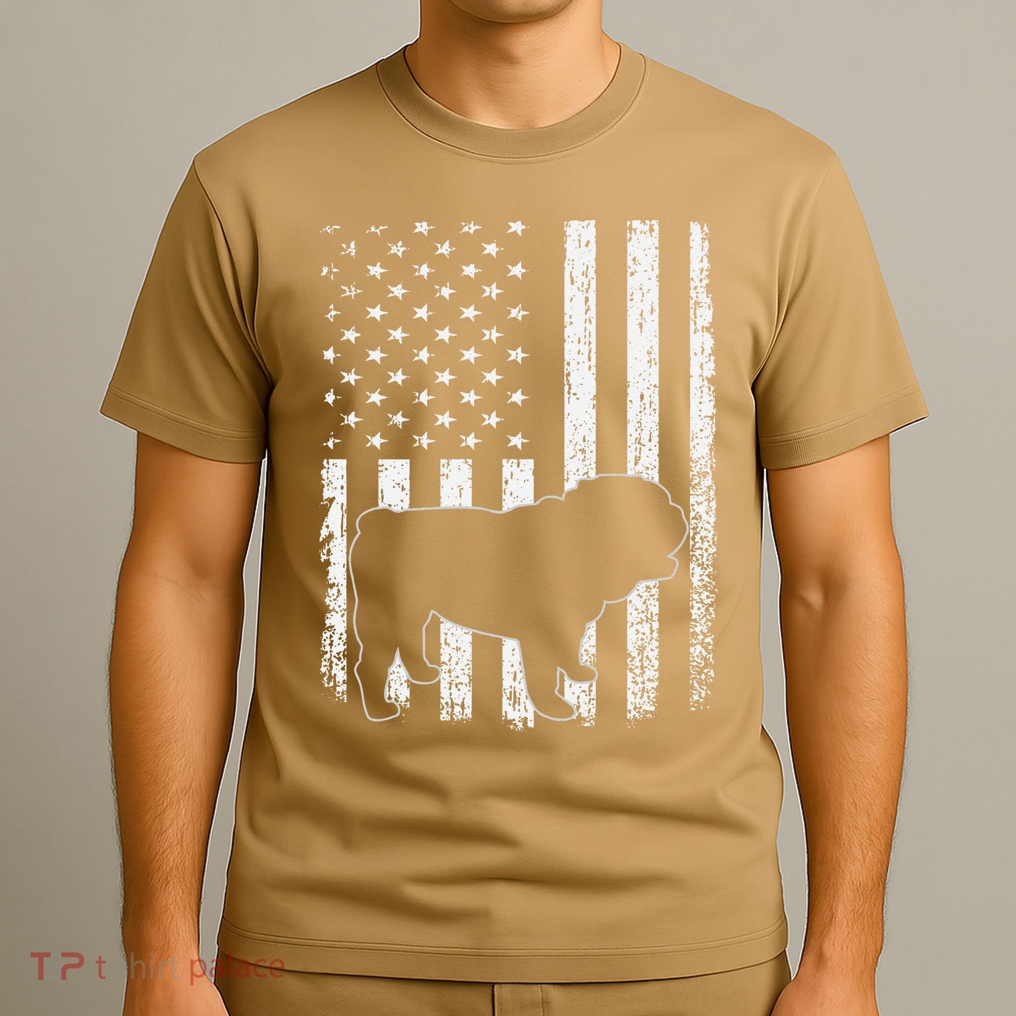 Retro English Bulldog American Flag Dog Dad Dog Mom T-Shirt